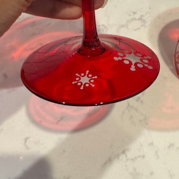 Vintage scroll red frosted glass mini cloches bell jars red stand Christmas rare - Picture 5 of 12